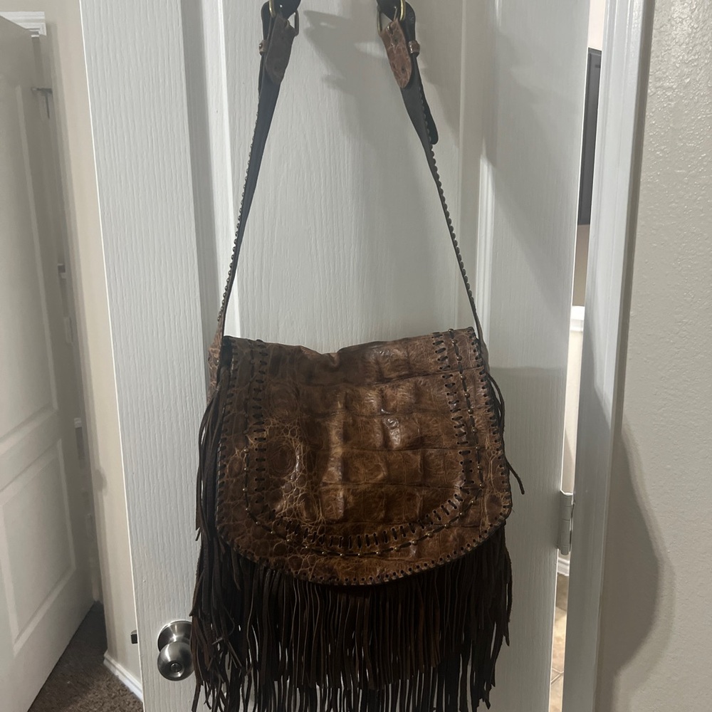 Brown Fringe Leather Shoulder Bag